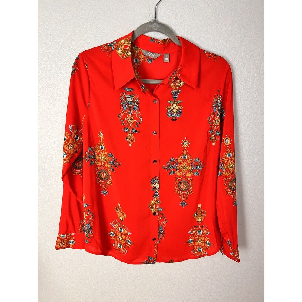 Motto Vintage Red Button Up Blouse Womens Long Sleeve Sz 12‎